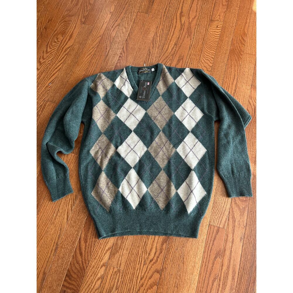 Vintage Windsor House Mens Wool Preppy Argyle Sweater size M -New with tags‎